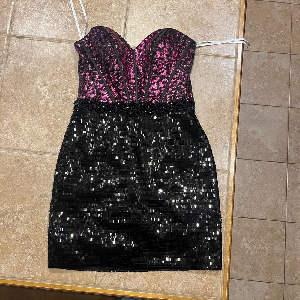 Maggie Sottero Strapless Pink and Black Dress